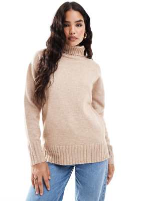 Threadbare - Flauschiger Oversize-Pullover in Taupe mit Rollkragen-Neutral