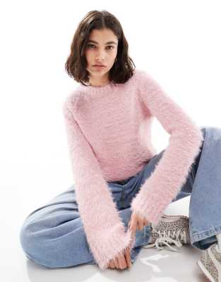 Threadbare - Flauschiger, weicher Pullover in Rosa mit Rundhalsausschnitt