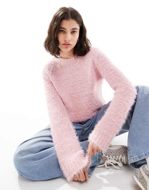 Threadbare – Flauschiger, weicher Pullover in Rosa mit Rundhalsausschnitt - view 1