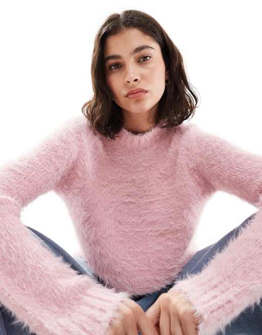 Threadbare – Flauschiger, weicher Pullover in Rosa mit Rundhalsausschnitt, 2 von 4