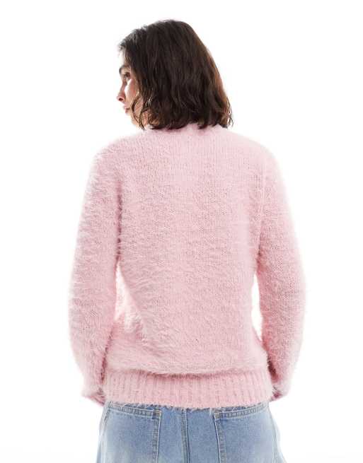 Threadbare – Flauschiger, weicher Pullover in Rosa mit Rundhalsausschnitt, 4 von 4