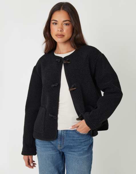 Threadbare Fleece borg toggle jacket in black - view 1