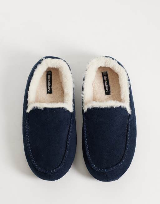 Threadbare fleece lined moccasin slippers in navy, 2 of 4