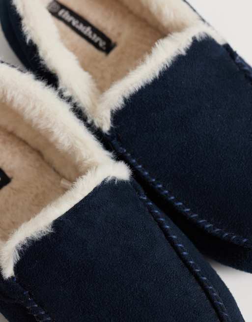 Threadbare fleece lined moccasin slippers in navy, 3 of 4