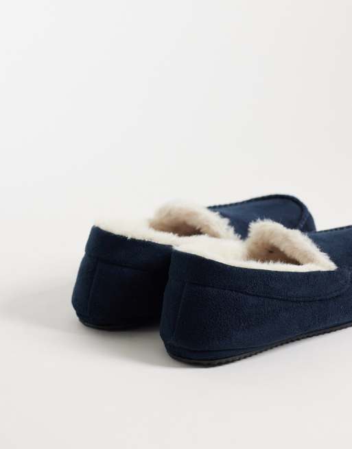 Threadbare fleece lined moccasin slippers in navy, 4 of 4