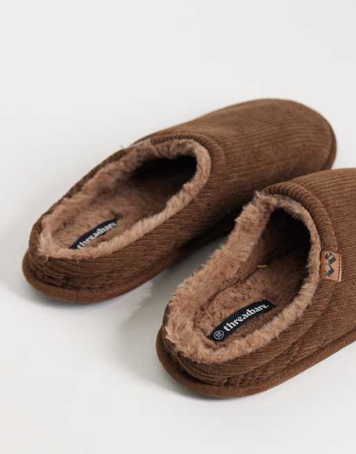Threadbare fleece lined slip on backless slippers in brown, 4 of 4