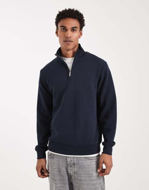 Threadbare - Fleece trui met korte rits in marineblauw - view 1