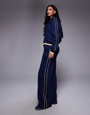 Threadbare Fleece Zip Up Track Jacket In Blue