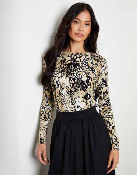 Threadbare Floral knitted crew neck jumper in natural - view 1