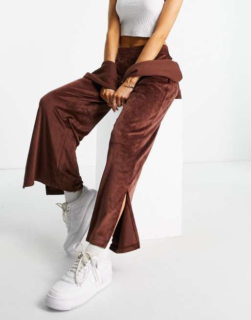 Tall Chocolate Brown Velvet Wide Leg Trousers