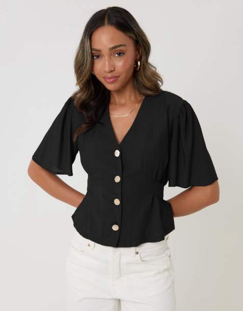 Threadbare Flutter sleeves top in black - view 1