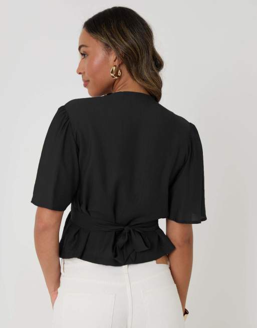 Threadbare Flutter sleeves top in black, 2 of 4