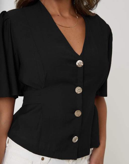 Threadbare Flutter sleeves top in black, 3 of 4