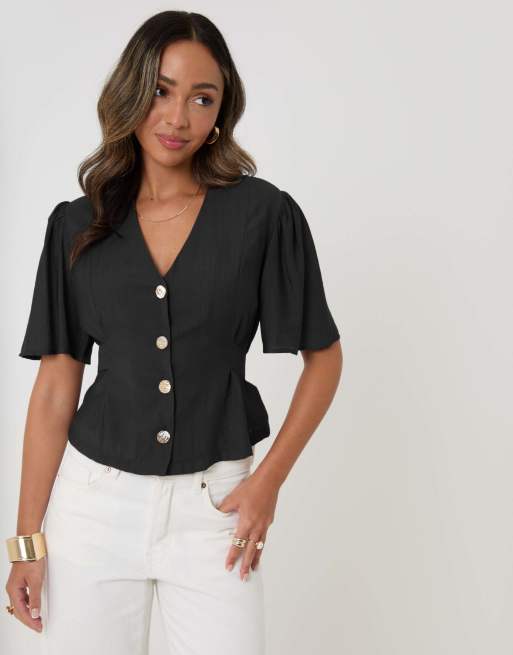 Threadbare Flutter sleeves top in black, 4 of 4