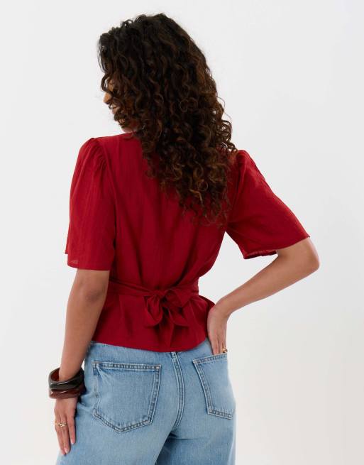Threadbare Flutter sleeves top in red, 2 of 4