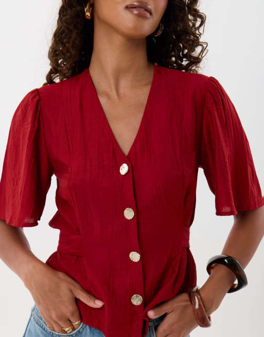 Threadbare Flutter sleeves top in red, 3 of 4
