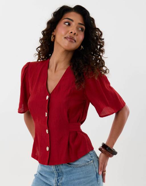 Threadbare Flutter sleeves top in red, 4 of 4