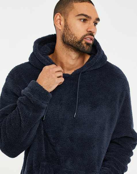 Threadbare 'frankie' borg lounge hoodie in navy - view 1