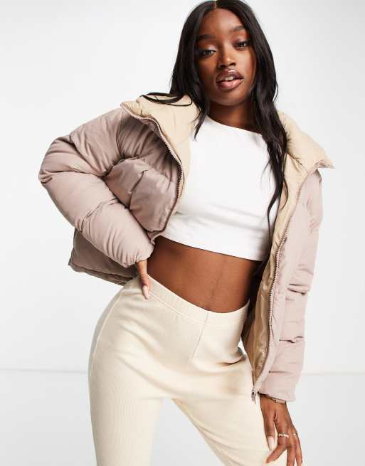 Threadbare – Frankie – Steppjacke in Taupe mit kontrastierendem Futter