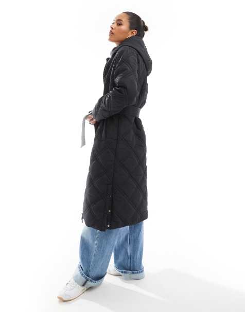 Threadbare full length quilted puffer in black - view 1