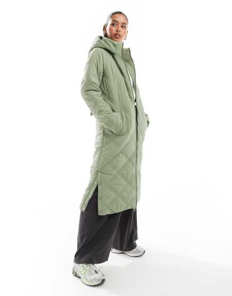 Threadbare full length quilted puffer in khaki - view 1