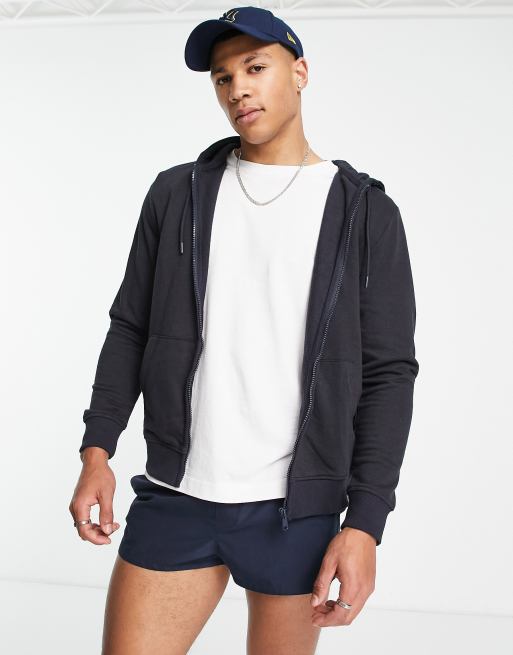 ASOS DESIGN zip up hoodie in navy