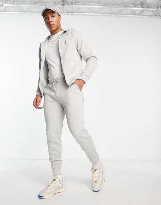 Threadbare full zip hoodie & jogger tracksuit set in light grey