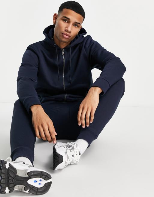 Threadbare full zip hoodie & jogger tracksuit set in navy