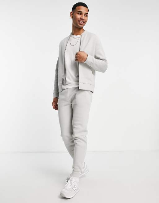 Threadbare full zip sweatshirt jogger tracksuit set in light grey