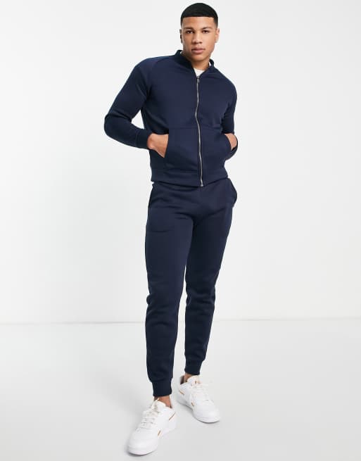 Threadbare full zip sweatshirt & jogger tracksuit set in navy