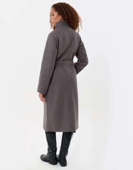 Threadbare Funnel neck belted longline jacket in charcoal grey, 3 of 4