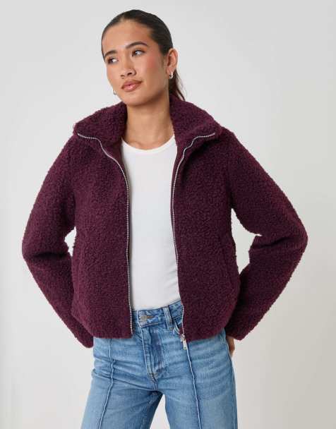 Threadbare Funnel neck borg bomber jacket in plum - view 1