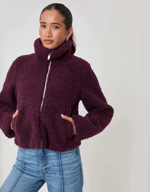 Threadbare Funnel neck borg bomber jacket in plum, 5 of 5