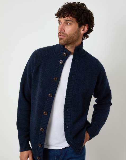 Threadbare Funnel neck button up knitted cardigan with wool in blue - view 1