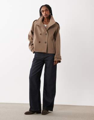 Threadbare Funnel Neck Faux Wool Short Jacket In Black