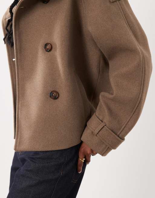Threadbare funnel neck faux wool short jacket in tan, 3 of 4
