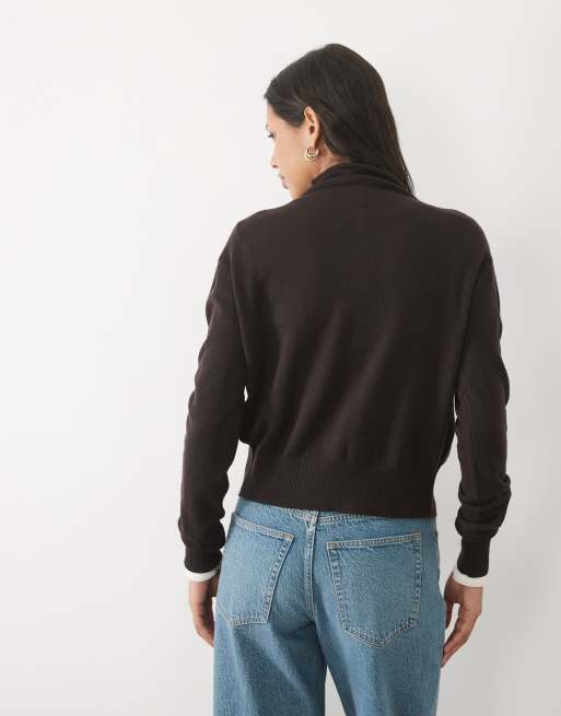 Threadbare funnel neck knitted cardigan in chocolate brown, 4 of 4