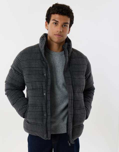 Threadbare Funnel neck puffer coat in charcoal grey - view 1