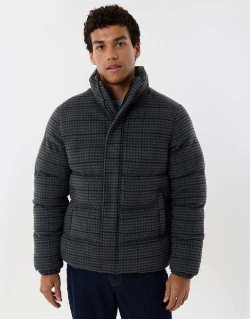 Threadbare Funnel neck puffer coat in charcoal grey, 5 of 5