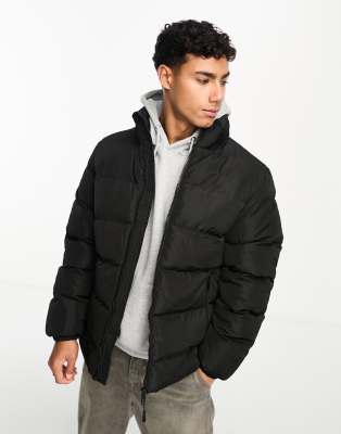 Threadbare Funnel Neck Puffer Jacket In Black