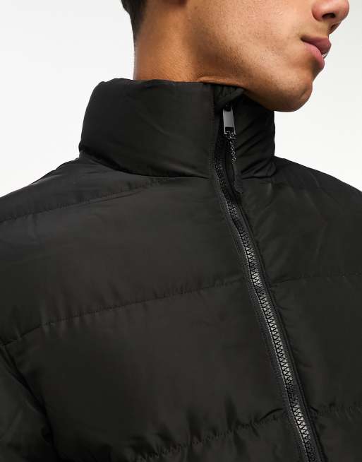 Threadbare funnel neck puffer jacket in black