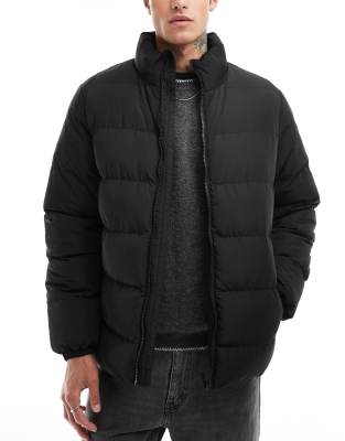 funnel neck puffer jacket in black