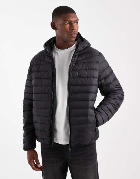 Threadbare funnel neck puffer jacket in black - view 1