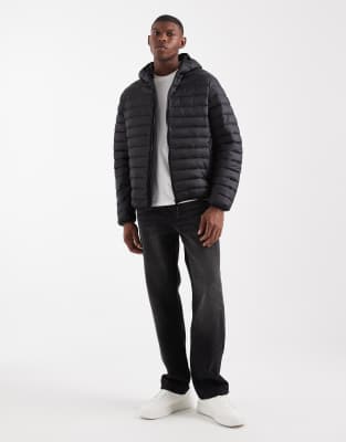 Threadbare Funnel Neck Puffer Jacket In Blue