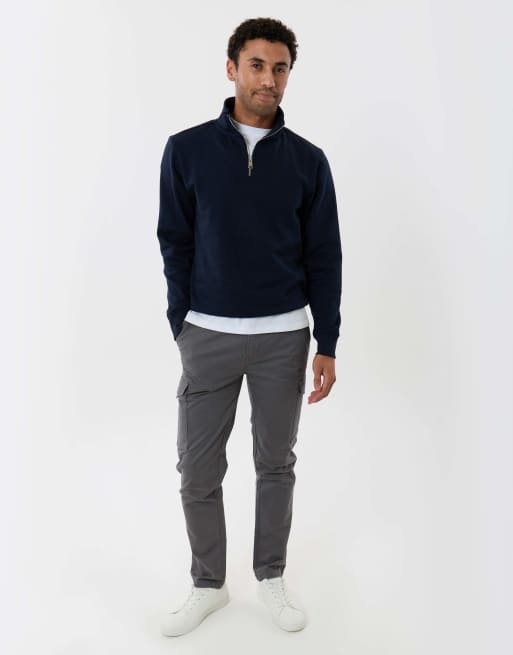 Threadbare Funnel neck quarter zip sweatshirt in navy, 4 of 4