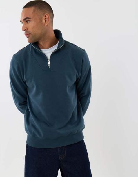 Threadbare Funnel neck quarter zip sweatshirt in teal green - view 1