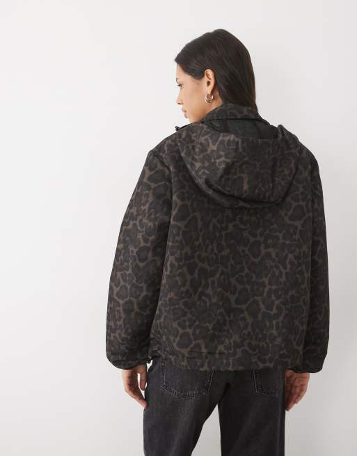 Threadbare funnel neck rain jacket with elasticated hem in leopard print, 3 of 4