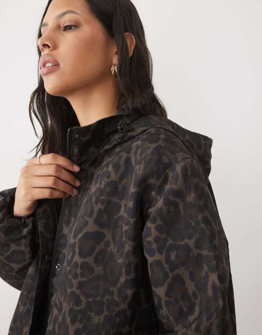 Threadbare funnel neck rain jacket with elasticated hem in leopard print, 4 of 4