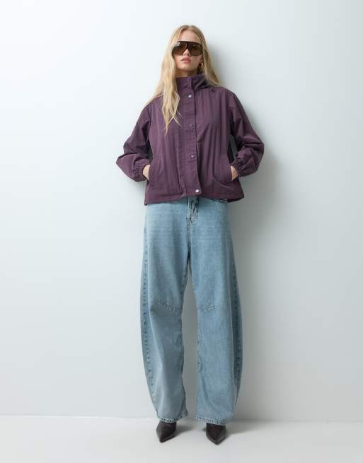 Threadbare funnel neck rain jacket with elasticated hem in plum, 2 of 5