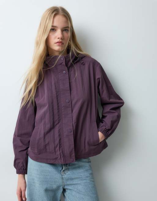 Threadbare funnel neck rain jacket with elasticated hem in plum, 3 of 5